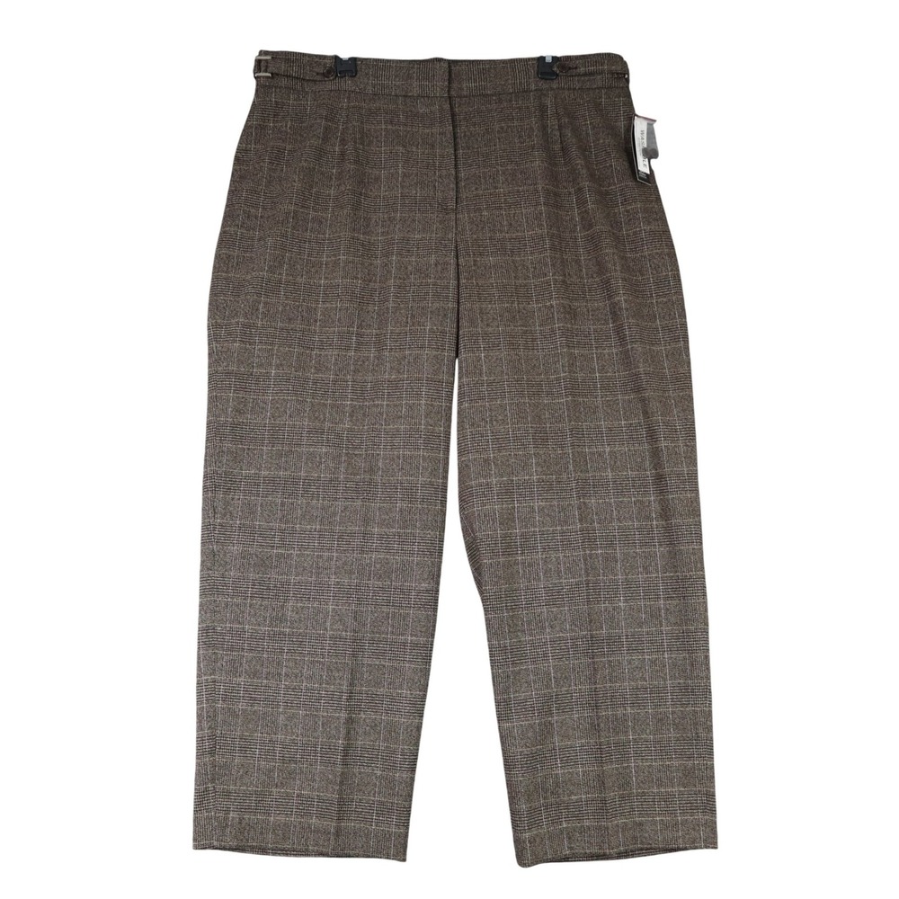 Larry Levine Dress Pants Womens 22W Brown Plaid Metallic Stretch Office Wear